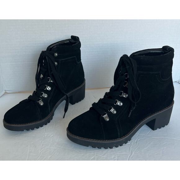 CASLON Jadey Black Suede Water Resistant Chunky Lug Sole Lace Up Ankle Boots 9.5 - Picture 1 of 11